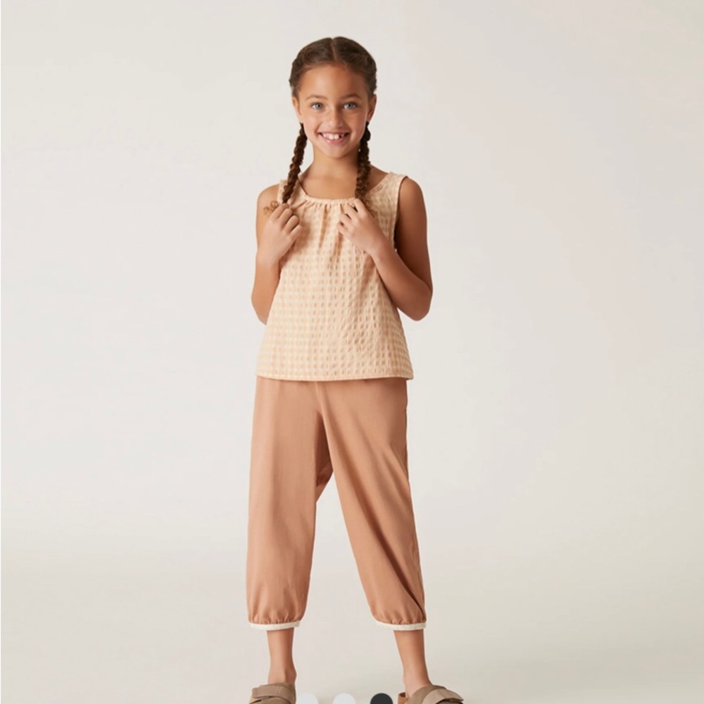 Girl’s Peach & Cream Gingham Sleeveless Wrap Top from The Sunday Collective